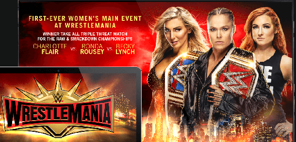 Ronda Rousey vs Charlotte Flair vs Becky Lynch live stream
